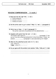 full term test 1 9th form 