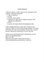 English Worksheet: At the restaurant mini-project