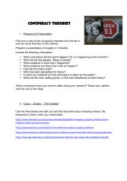 English Worksheet: Conspiration Theories - Research and presentation