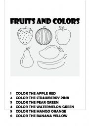 English Worksheet: Fruits and Colors