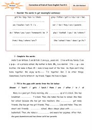 English Worksheet: Correction of End of  Term Test -7th Form