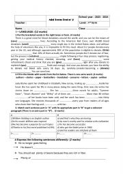 English Worksheet: first form mid term test 2