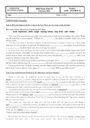 English Worksheet: first form mid term test 2 