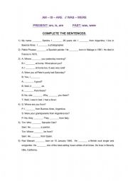 English Worksheet: Verbal to be present and past tense
