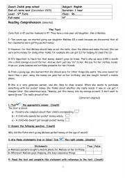 English Worksheet: end termtest 9th