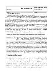 English Worksheet: first form mid term test 2