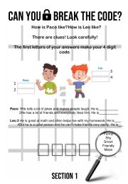English Worksheet: Can you find the code?