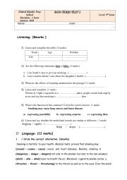 English Worksheet: mid term test n2 for 9th formers. ( Tunisian program)