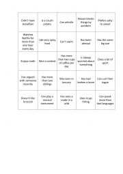 English Worksheet: bingo