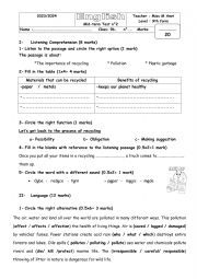 Mid term Test n 2 (9th form): Pollution