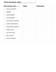 English Worksheet: Find someone who