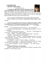 English Worksheet: Harry Potter And the philosopherï¿½s stone chapter 1