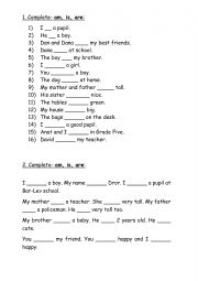 English Worksheet: To be- complete- am, is, are