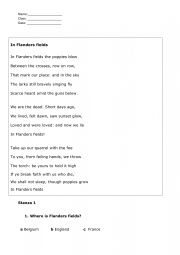 English Worksheet: WWI poems test