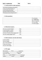 English Worksheet: Project 1 Unit 2 revision test