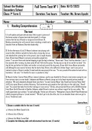 English Worksheet: 1st Form - Full Term Test 1