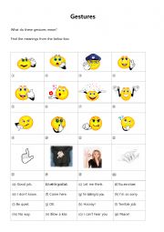 English Worksheet: Gestures