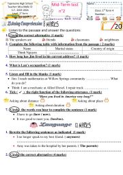 English Worksheet: 1st form Mid term test n2