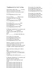 English Worksheet: Lyrics with Gaps Song �English Man in New York� by Sting