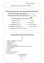 English Worksheet: test correction 7th form end of term test 1
