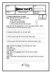 English Worksheet: Global test 1 3rd year Tunisian curriculum