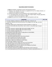 English Worksheet: Bullying Survey