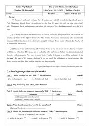 English Worksheet: End of term I  8th form December 2023