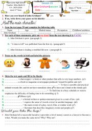 English worksheet: John Grisham (session one)