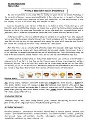 English Worksheet: Descriptive essay describing a person