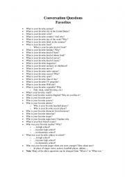 English Worksheet: Conversation class - Favorites