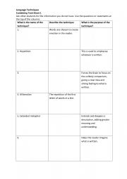 English Worksheet: Language Techniques Combining Task