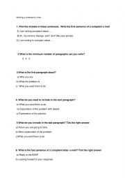 English Worksheet: Writing a complaint  e mail 