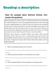 English Worksheet: Reading & Writing: Sherlock HolmesA Detective From the Past
