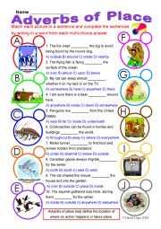 Adverbs of Place 2: multi-choice worksheet with answer keys