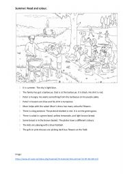 English Worksheet: Read and colour Summer Picknick