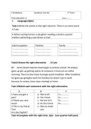 English Worksheet: synthesis exam 7th form