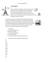 English Worksheet: Last summer holidays reading comp