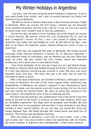 English Worksheet: My Winter Holidays in Argentina