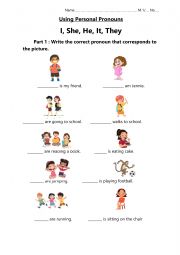 English Worksheet: Using pronoun