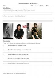 English Worksheet: Listening comprehension Michael Jackson