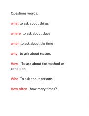 English Worksheet: Question words