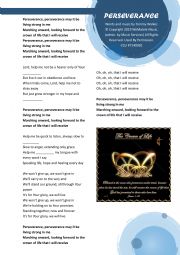 English Worksheet: Perseverance Song Lyrics with gaps