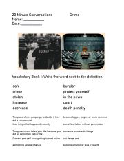 English Worksheet: Crime 20 Minute Conversations and Complete Lesson