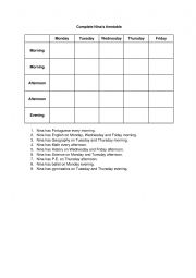English Worksheet: Timetable / Schedule