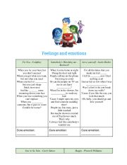 English Worksheet: Songs and emotions 