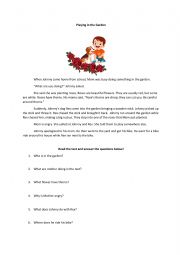 English Worksheet: Reading - Playing in the garden