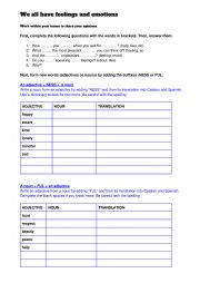 English Worksheet: Feeling and emotions (NOUNS & ADJECTIVES)