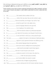 English Worksheet: 20 sentences demonstrating past abilities using could, could not, was able to, and were not able to, suitable for CEFR B2-C2