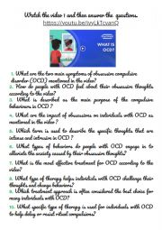 English Worksheet: Video Class about OCD (Obsessive Compulsive Disorder)