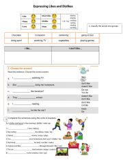 English Worksheet: Like and Dislikes